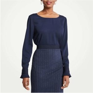 Ann Taylor Pleat Cuff Boat Neck Top